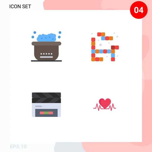 Set Vector Flat Icons Grid Animals Clapperboard Clean Play Heartbeat — Archivo Imágenes Vectoriales