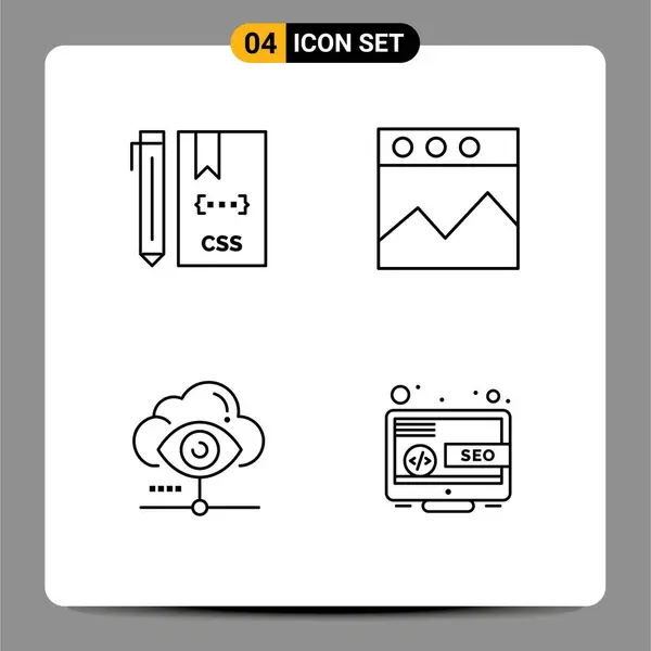 コード ビジョン グラフ クラウドの4つのユニバーサルシンボルのラインパック編集可能なベクトルデザイン要素 — ストックベクタ
