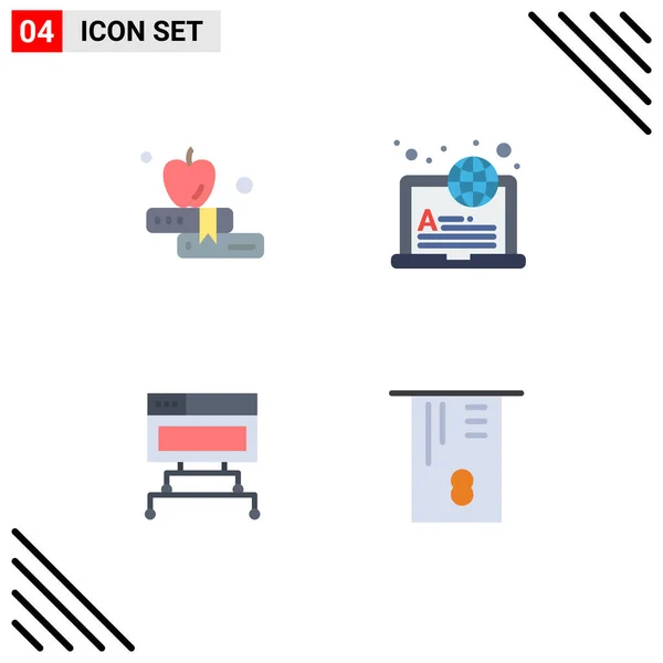 Colección Imágenes Iconos Simples Color Manzana Datos Internacional Online Atm — Vector de stock