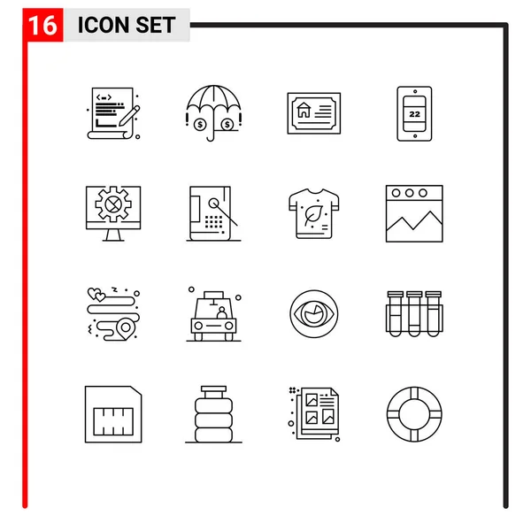 16现代标志及设定 互联网 可供太阳编辑的矢量设计元素符号的用户界面概要套件 — 图库矢量图片