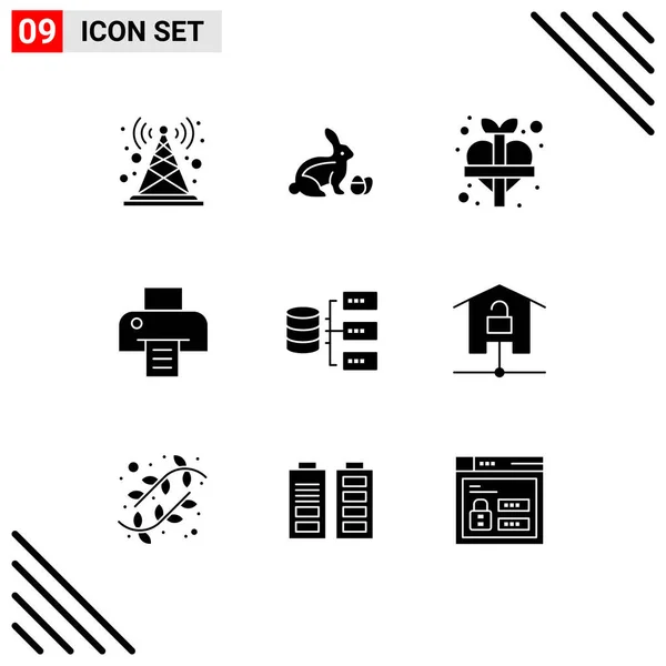 Set Modern Icons Sysymbols Signs Servers Print Nature Printing Add — Vector de stock