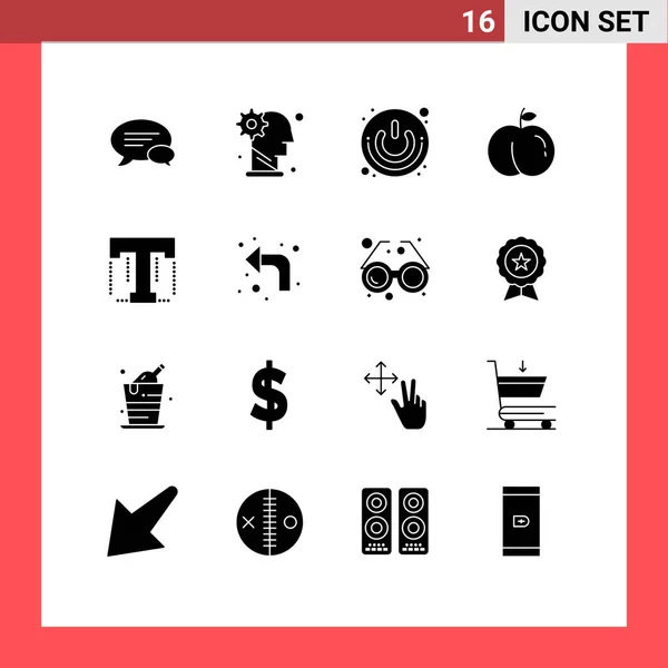 Set Modern Icons Sysymbols Signs Text Peach Personal Fruit Shutdown — Archivo Imágenes Vectoriales