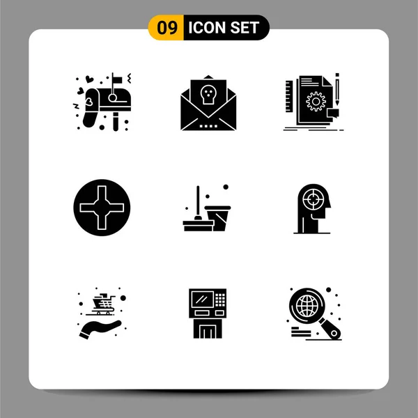 Set Modern Icons Symbols Signs Broom Pin Horror Cross Feedback — Stock Vector