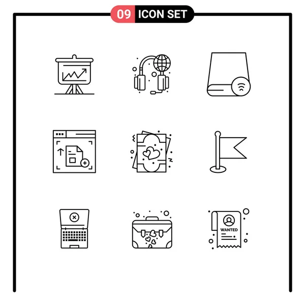 Pictogram Set Van Eenvoudige Contouren Van Uitnodiging Web Wereld Interface — Stockvector