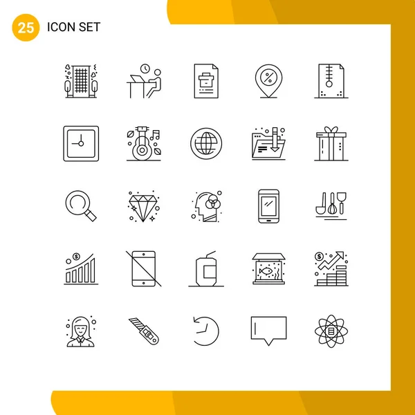 Mobile Interface Line Set Pictograms Percent Ecommerce Person Report Document — Vector de stock