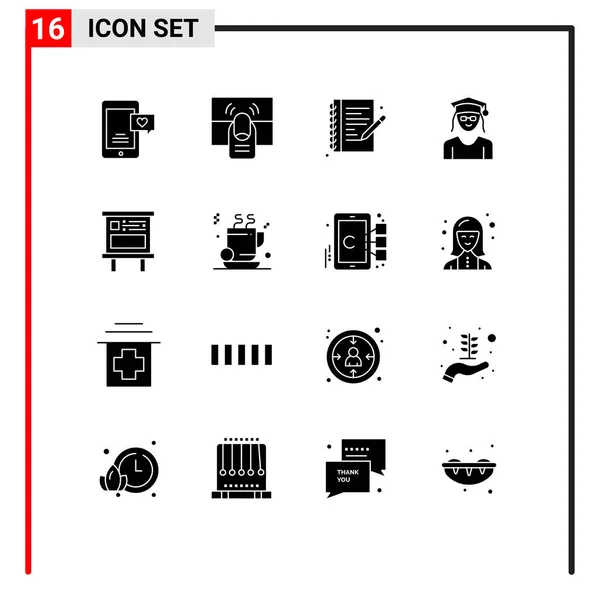 16ユニバーサルソリッドグリフ記号広告 タッチ ノートブックのシンボル編集可能なベクトルデザイン要素 — ストックベクタ