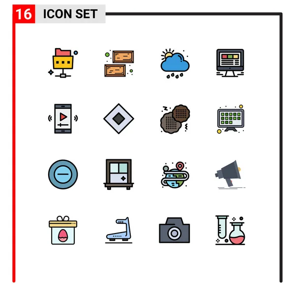 Creative Icons Modern Signs Sysymbols Movie Screen Web Rain Internet — Archivo Imágenes Vectoriales