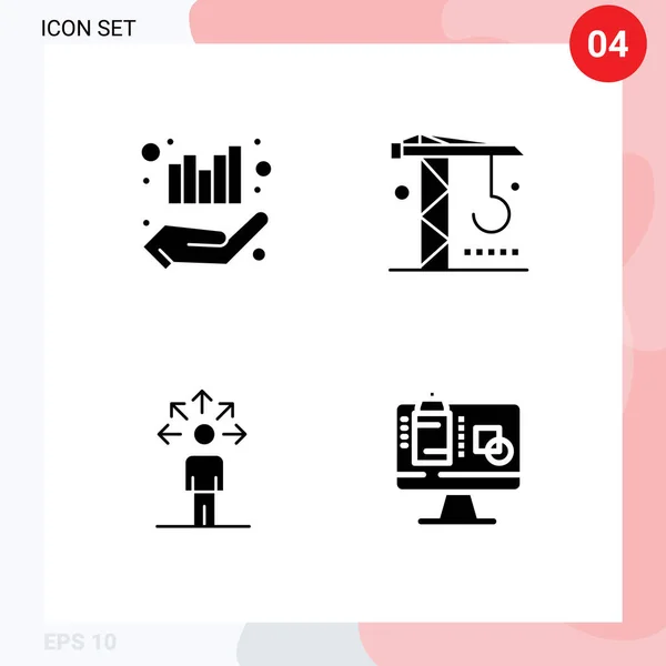 Universal Solid Glyphs Set Web Mobile Applications Business Abilities Hand — Stock Vector