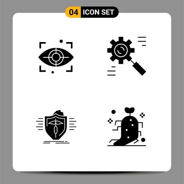 Set Commercial Solid Glyphs Pack Eye Health Business Effective Protection — Stock Vector