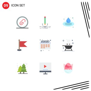 9 Thematic Vector Flat Colors and Editable Symbols of calendar, map, graphic, location, sauna Editable Vector Design Elements clipart