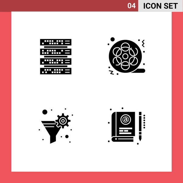 Grupo Signos Símbolos Sólidos Para Ordenador Filtro Datos Servidor Cine — Archivo Imágenes Vectoriales