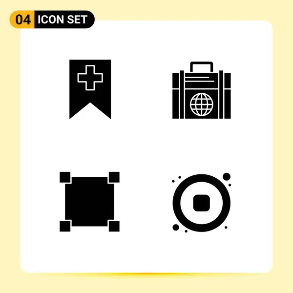 Vector Solid Glyphs Editable Symbols Tag Rectangle Business Globe Music — 스톡 벡터