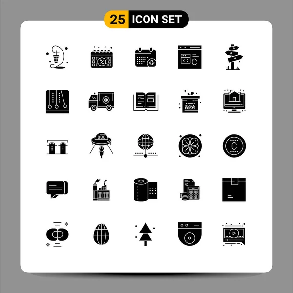 25用户接口现代符号和符号的固体象形文字包开发 日可编辑向量设计元素 — 图库矢量图片