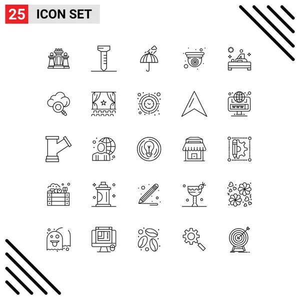 Universal Icon Symbols Group Linhas Modernas Spa Web Camping Design — Vetor de Stock