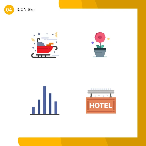 4つのモダンなフラットアイコンのパック馬車 サンタ 旅などのWeb印刷メディアのための記号編集可能なベクトルデザイン要素 — ストックベクタ