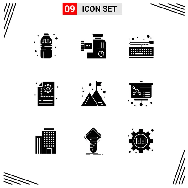 Mobile Interface Solid Gyph Set Pictograms Management Business Key Setting — Vector de stock