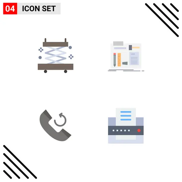 Group Flat Icons Signs Symbols Construction Phone Build Engineer Printer — Stock Vector