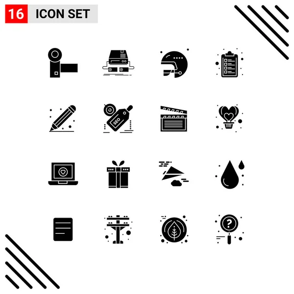 Set Commercial Solid Glyphs Pack Education Clipboard Pad Check List — Stock Vector