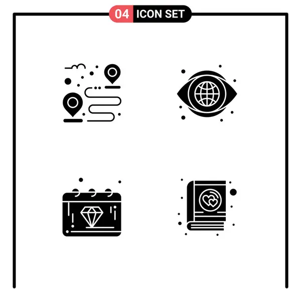 Universal Solid Glyphs Set Web Mobile Applications Destination Day Path — Stock Vector