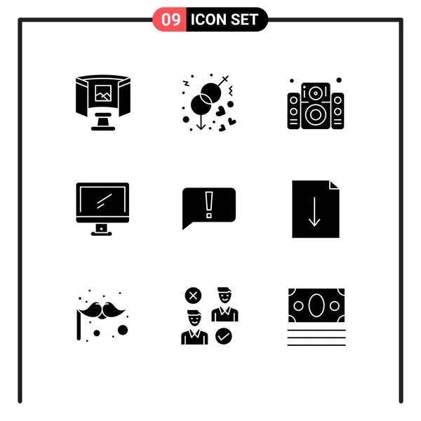 Modern Set Solid Glyphs Pictograph Chat Imac Music Device Computer — Stock Vector