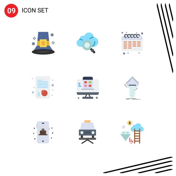 Modern Set Flat Colors Pictograph Web Page Strategic Calendar Report — Vector de stock