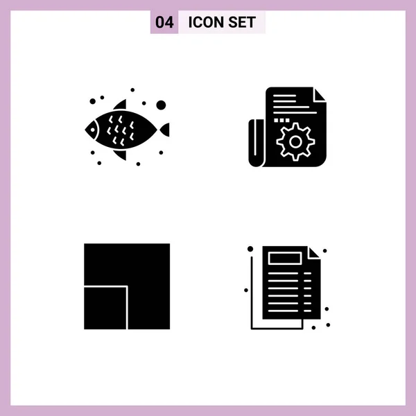 Set Commercial Solid Glyphs Pack Fish Medical Document Tools Document — Stock Vector