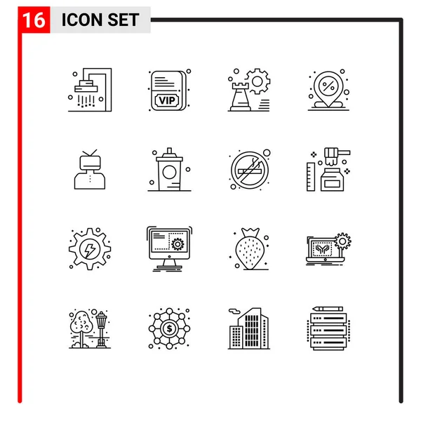 一套16个现代用户界面图标符号 用于肯定 百分比 中心编辑向量设计元素 — 图库矢量图片