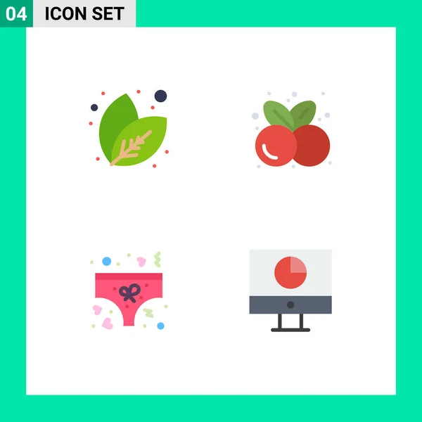 Set Commercial Flat Icons Pack Leaf Love Cherries Healthy Food — Archivo Imágenes Vectoriales