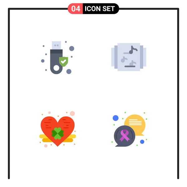 Mobile Interface Flat Icon Set Pictogrammes Sécurité Saint Patrick Usb — Image vectorielle