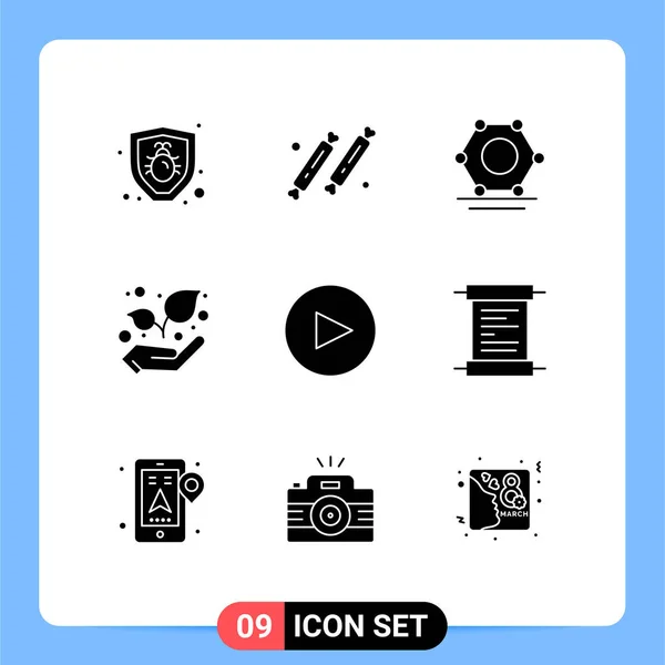 Pictogram Set Simple Solid Glyphs Recept Play Digital Circle Growth編集可能なベクトルデザイン要素 — ストックベクタ