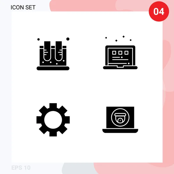 Interface Mobile Glyphe Solide Ensemble Pictogrammes Chimie Engrenage Science Disposition — Image vectorielle