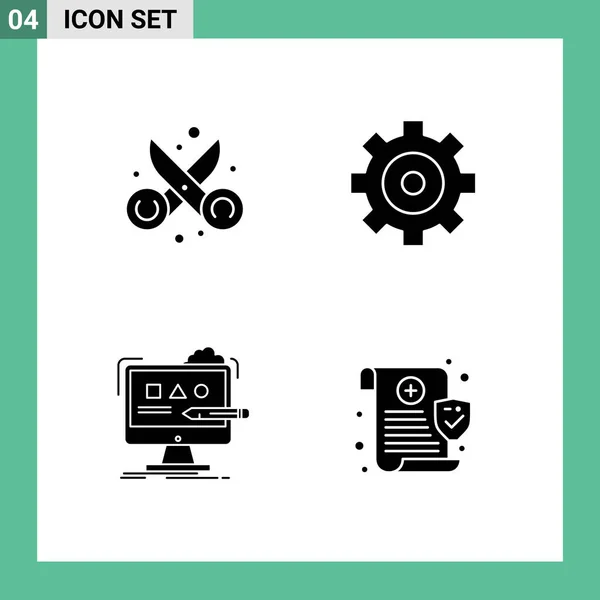 Mobile Interface Solid Gyph Set Pictograms Clippers Computer Scissor Gear — Vector de stock