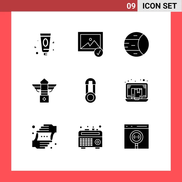 Universal Icon Symbols Gruppo Moderni Glifi Solidi Sicurezza Pin Spazio — Vettoriale Stock