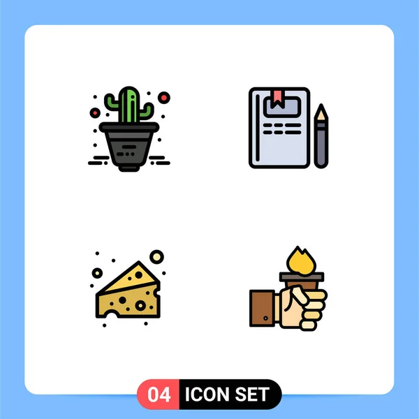 Set Modern Icons Symbols Signs Cactus Swiss Book Pencil Hand — Stock Vector