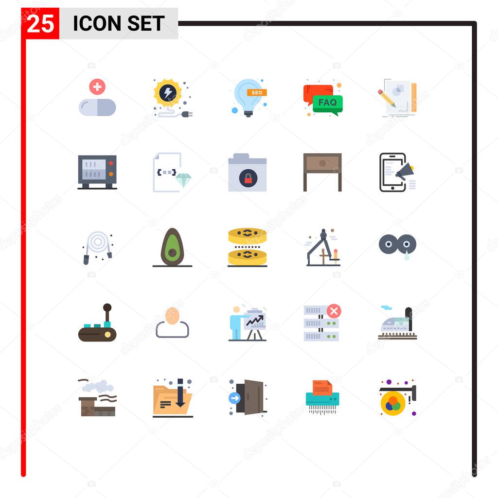 Pack of 25 Modern Flat Colors Signs and Symbols for Web Print Media such as sketching, email, idea, support, help Editable Vector Design Elements