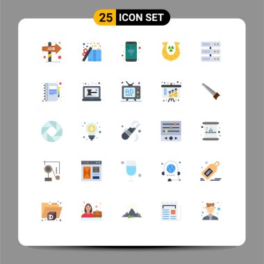 Web ve Mobil Uygulamalar için 25 Evrensel Düz Renk Seti yedekleme, at nalı, yıldız, altın, wifi düzenlenebilir vektör elementleri