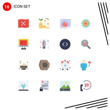 Web Yazdırma Ortamı için 16 Modern Düz Renk İşareti ve Sembolü Paketi (online, lab, device, set, experiment Pack of Creative Vector Design Elements)