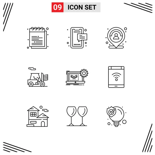 Universal Icon Symbols Group Modern Outlines Transport Forklift Mobile Person — Stock Vector