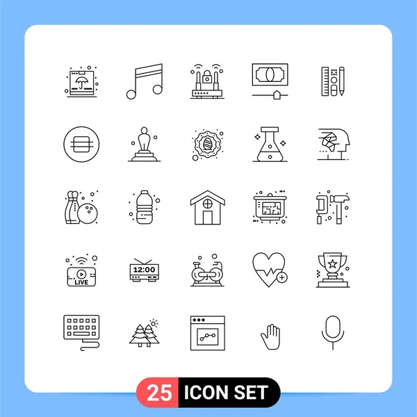 User Interface Line Pack Modern Signs Symbols Pencil Money Song — Vetor de Stock