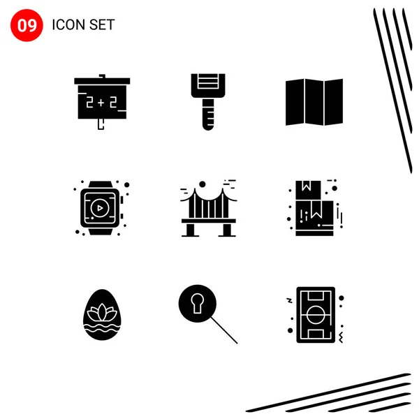 Set Icone Moderne Simboli Segni Scatola Fiume Mappa Metallo Attraverso — Vettoriale Stock
