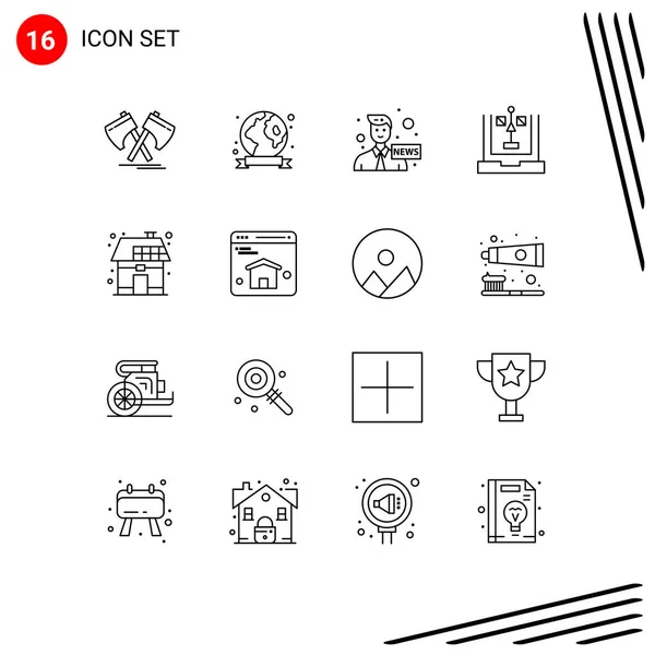 16個のモダンなUiアイコンのセット計画 ニュースのための記号編集可能なベクトルデザイン要素 — ストックベクタ