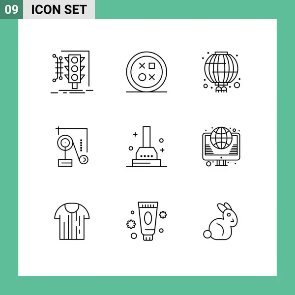 Set Modern Icons Sysymbols Signs Exparimant Physics Physics Expariment Lantern — Archivo Imágenes Vectoriales