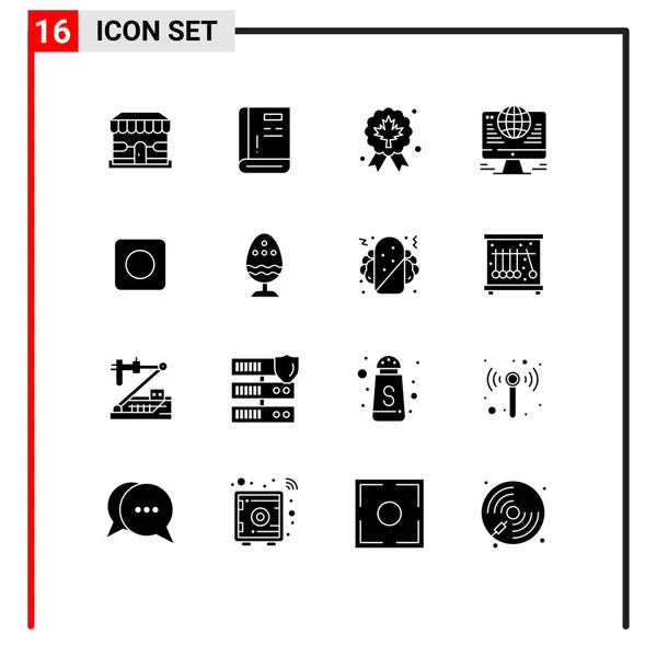 Modern Set Solid Glyphs Symbols App Globe Support Connection Quality — Stock Vector