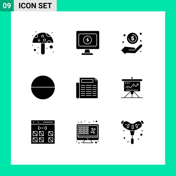 Set Modern Icons Sysymbols Signs Business Document Money Paper Tablet — Vector de stock