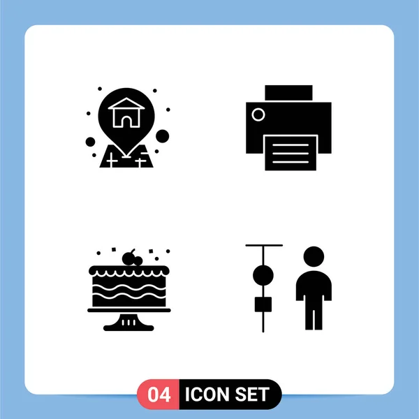 Користувацький Інтерфейс Суцільний Гліф Пакет Сучасних Знаків Символів Адреси Торта — стоковий вектор