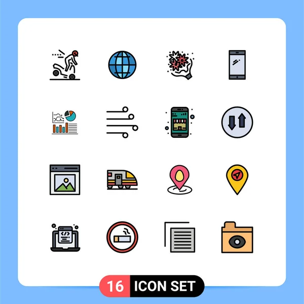 16用户接口平面彩色填充行包装现代标志和符号图形 手机可编辑创意向量设计元素 — 图库矢量图片
