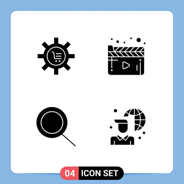 4つのモダンなUiアイコンのセットカート ビデオ コマース ズームのための記号編集可能なベクトルデザイン要素 — ストックベクタ