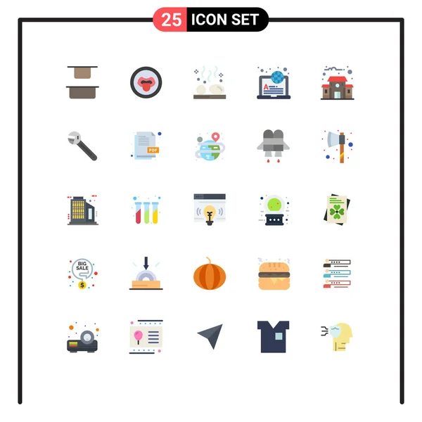 Pictogram Set Simple Flat Colors Education Building Online Hot Learning — Stockový vektor