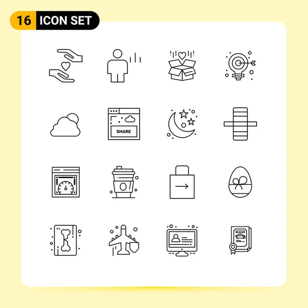 Set Modern Icons Sysymbols Signs Cloud Web Gift Aim Bulb — Vector de stock