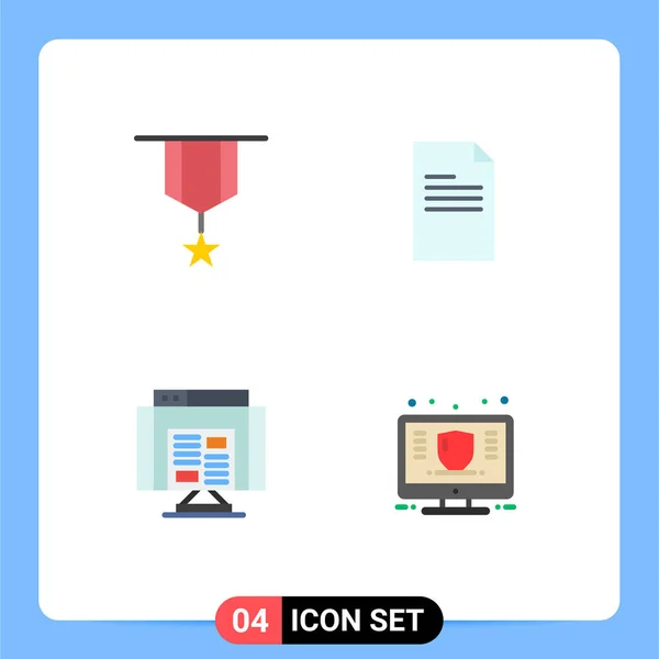 Pictogram Set Simple Flat Icons Badge Application Medal Text Data — Stock Vector